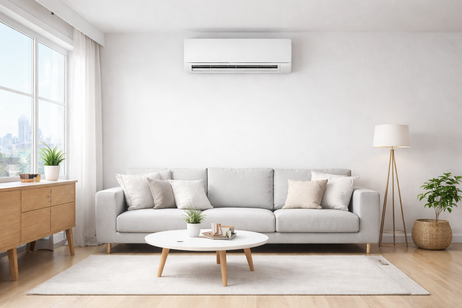 Air conditioning unit installed in a modern living room
